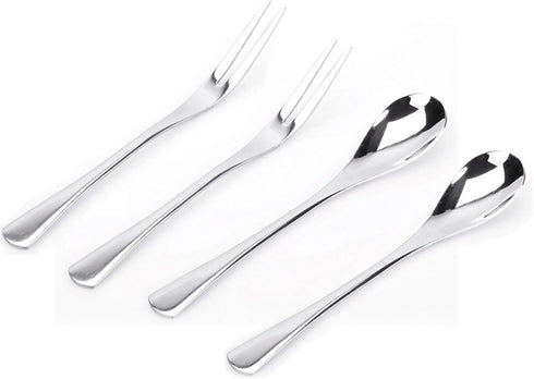 VANRA 5in Flatware Set, Silver Stainless Steel, 4-Piece with 2 Forks and 2 Spoons for Salad and Appetizer