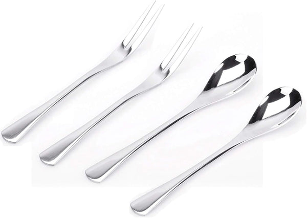 VANRA 5in Flatware Set, Silver Stainless Steel, 4-Piece with 2 Forks and 2 Spoons for Salad and Appetizer