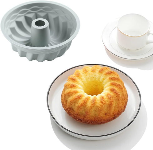 6.4 Inches Novelty Round Baking Cake Pans, Non-Stick Silicone Fluted Tube Pans Set, 4 Pieces
