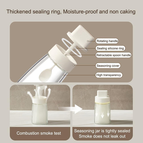 Kitchen Sodium Calcium Glass Spice Jars, Seasoning Box Set of 3 with Airtight Cap, Retractable Spoon and Lid Design