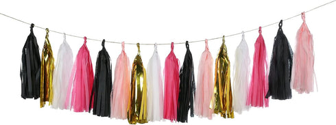 Mefuny 25PCS Hot Pink Gold Black White Party Tissue Tassels for Bridal Baby Shower, Bachelorette Birthday Supplies