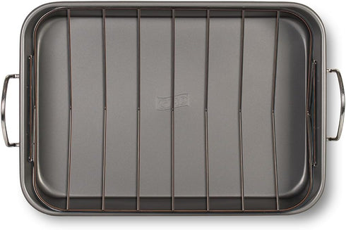 Glad Nonstick Roasting Pan 11x15, Heavy Duty Metal Bakeware Dish with Rack for Baking Turkey, Chicken, Veggies
