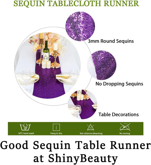 12inx108in ShinyBeauty Sequin Table Runner with Tassel Purple, Dining Table Runner Sequin Hotel Coffee Table Runners