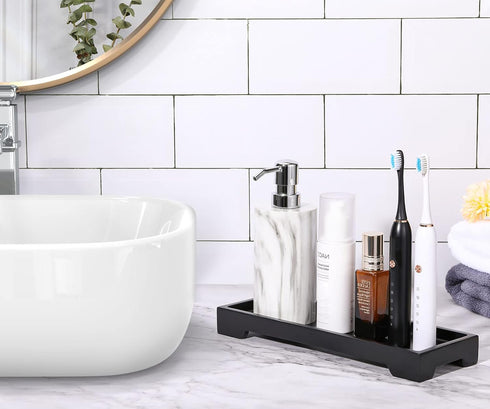 Luxspire Bathroom Vanity Tray, Resin Black Bathroom Tray Toilet Tank Tray, 11 x 4 inch Kitchen Sink Trays, Countertop Organizer for Candles Soap Towel Perfume Holder Jewelry Dish, Small, Matte Black by Luxspire