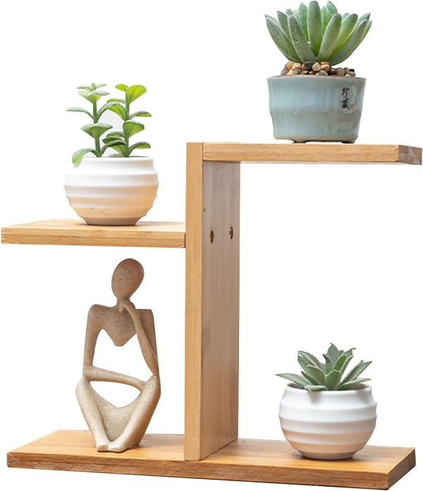 QruiLanTu Mini Desktop Plant Stand Indoor Multi-Layer Window Sill Flower Stand Bamboo Succulent