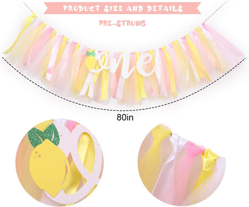 1st One Person Lemon Banner - Birthday High Chair Decor, Smashed Cake Photo Props, Piece Skirt