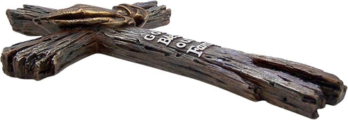 Wall Cross with Praying Hands, God Bless Our Family, Rustic Wood Look, 13 Inches