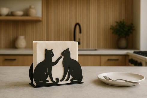 Mango Steam Tabletop Napkin/Tissue & Letter Holder, Cat Design, Black for Home, Kitchen, Restaurants
