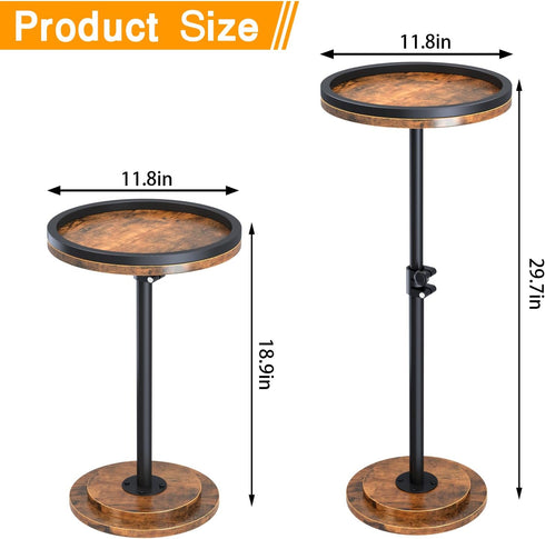 Kificet Small Side Table, Drink Table, Height Adjustable Round End Table, Pedestal Side Table for Small Spaces