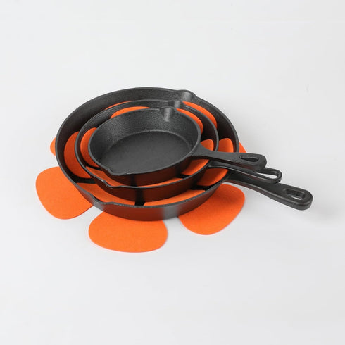 Pot/Pan Protectors, Set of 3, Dia. 8" 10" 12" Orange