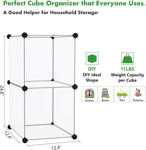 C&AHOME Cube Storage, 2-Cube Organizer Unit, Plastic Closet Storage Shelf, DIY Bookshelf, Modular Bookcase, Cabinet Ideal for Bedroom, Living Room, Office, 12.4" L x 12.4" W x 24.8" H White SBTM3002A by C&AHOME