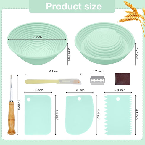 Silicone Banneton Sourdough Bread Baskets (Set of 6, 5 Inch), Round Proofing Bowls with Starter Kit, Baking Supplies