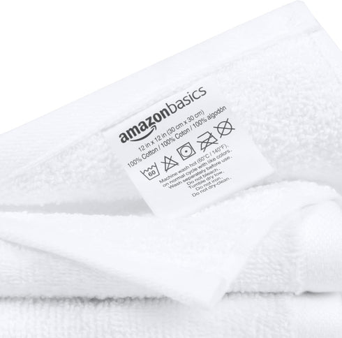 12 12 24-Pack Amazon Basics Fast Drying Cotton Washcloths for Bathroom, Machine Washable, Soft and Highly Absorbent, x