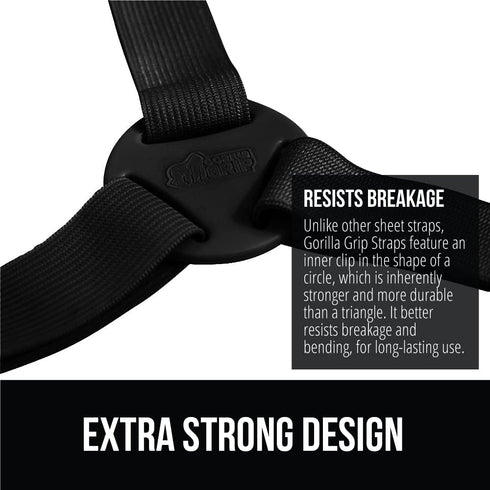 Gorilla Grip Bed Sheet Straps, Adjustable Elastic Fasteners with Metal Clips, 8 Pack Black