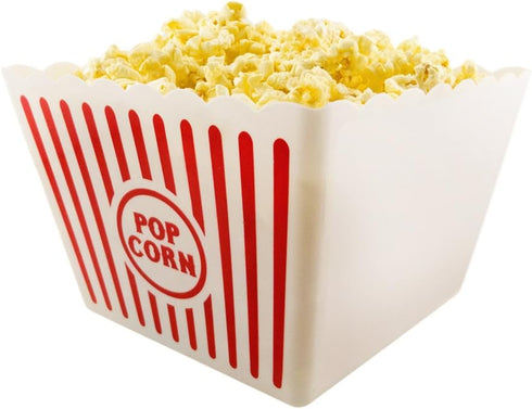 Novelty Place Plastic Popcorn Bowl, Red & White Striped Classic Containers for Movie Night, 8" Square x 7" Deep