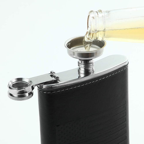 Stainless Steel American Flag Flask, 8oz Soft Touch Cover Liquor Flasks, Leak Proof Black PU Leather