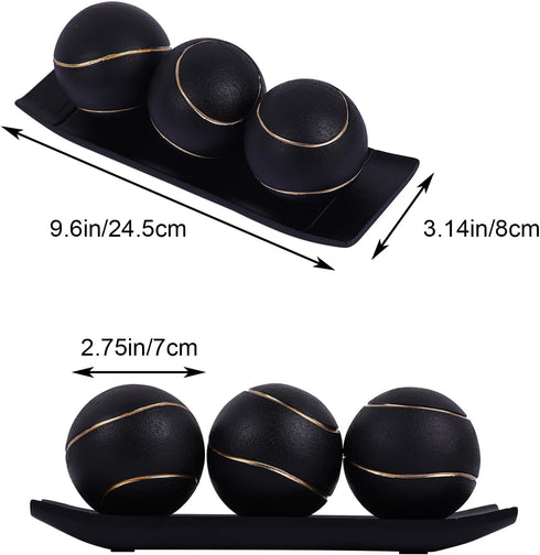 Set, LCCCK Decorative Tray with Balls Black Gold Decor Orbs TV Stand, Coffee Table Centerpiece, Elegant Orbs Decorative
