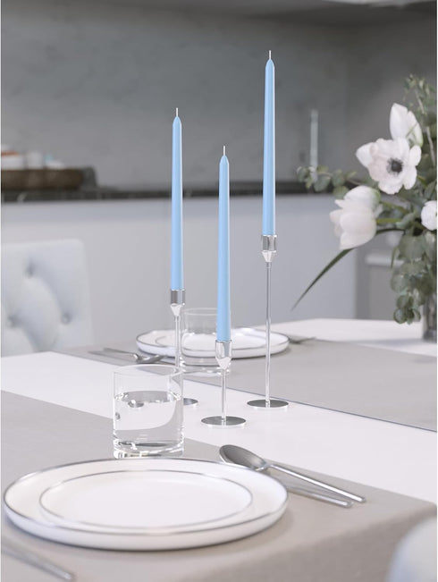CANDWAX 10 inch Taper Candles, Set of 4 Dripless Unscented Candlesticks for Dinner and Household Use - Light Blue