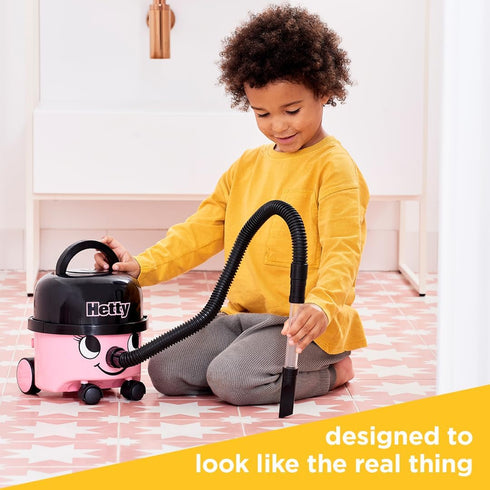 Casdon Henry & Hetty Toys - Hetty Vacuum Cleaner - Pink Vacuum Cleaning Toy with Real Function & Nozzle Accessories for