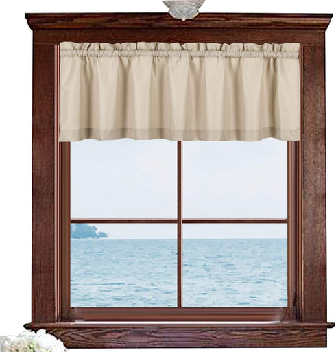 Valea Home Waffle Woven Textured Valance Curtains for Bathroom - Water Repellent Window Covering Short Curtain, Taupe,