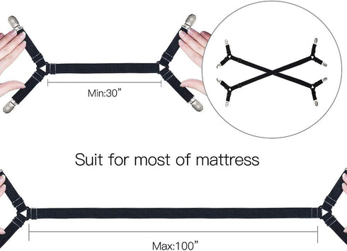 Premium Sheet Straps, 4 Pcs Adjustable Crisscross Fitted Sheet Clips, Heavy Duty for All Bedsheets, White