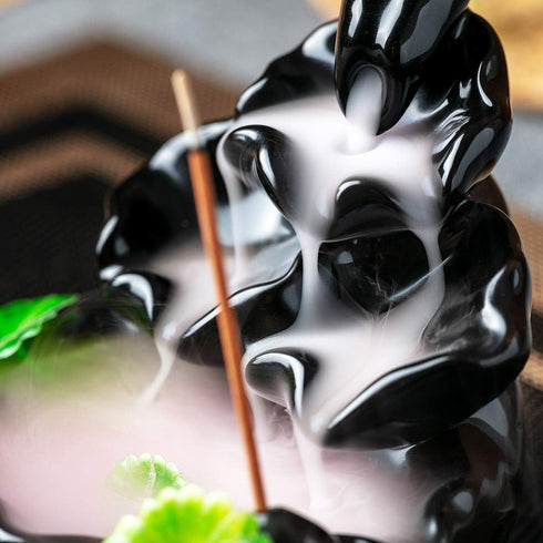 Cute Ceramic Backflow Incense Holder, Waterfall Incense Burner with 48 Incense Cones and 30 Sticks