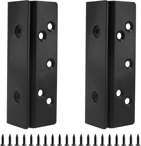 2 Pcs Bed Frame Bed Post Double Hook Slot Bracket, Heavy Duty Bed Hardware Plate Attachment for Wooden Bed, Black