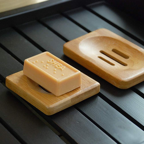 SUMAJU 4 Pcs Wooden Soap Holders, Natural Bamboo Soap Dish Square & Round for Home Bathroom