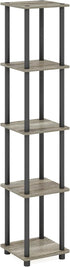 5-Tier FURINNO Turn-N-Tube Corner Square Rack Display Shelf, Round, French Oak Grey/Black