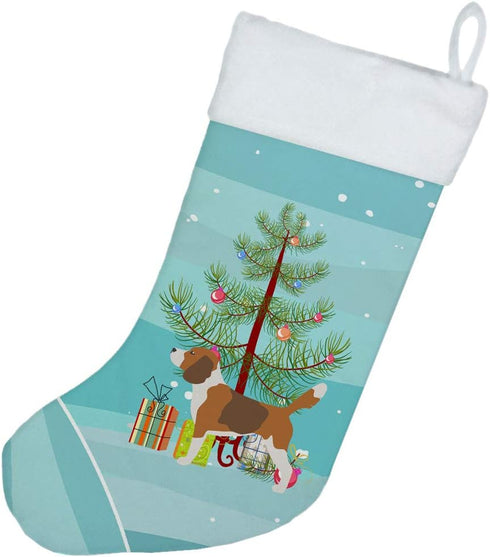 Caroline's Treasures BB2928CS Beagle Merry Christmas Tree Stocking - Fireplace Hanging Holiday Decor