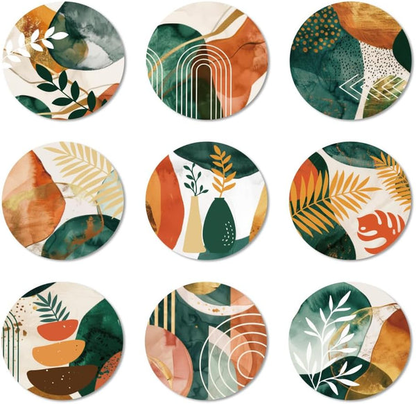 ANATTASOUL Coasters Set of 9 Abstract Art Plants Pattern Colorful Wooden Coasters