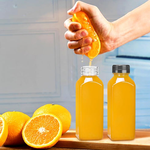Leaflai 12oz 6 Juice Bottles - Bottles with Lids, pcs Plastic Juice Containers with Caps Reusable Drink Containers
