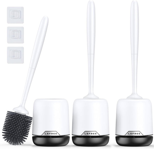 Lefree Toilet Brush Set with Ventilated Holder - 3 Packs, Silicone Toilet