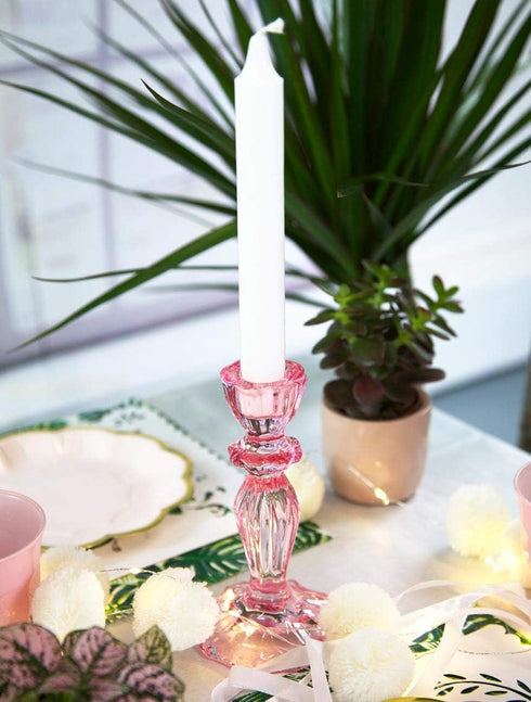 Talking Tables Boho Pink Glass Candlestick Holder, Height 16cm, One Size Glass Candle Holder
