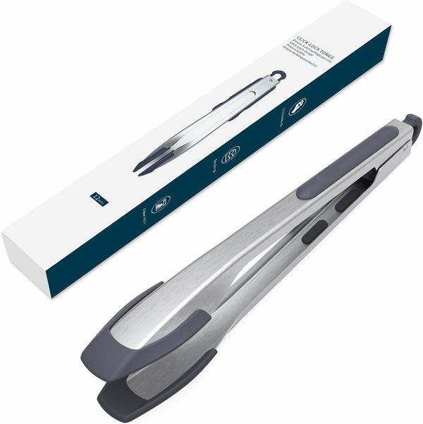 KITCHENDAO 12 Inch Tongs for Cooking with Silicone Tips, One-Handed Convenience, Soft-Touch Handle for Non-Stick