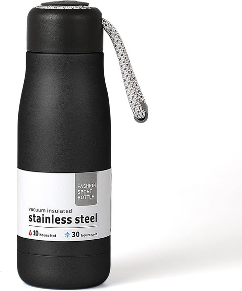 Hydro Insulated Thermal Flask Water Bottle 350ml, Midnight Black, Stainless Steel, Reusable for Hot or Cold Drinks