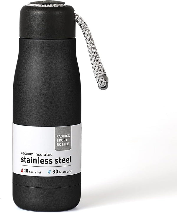 Hydro Insulated Thermal Flask Water Bottle 350ml, Midnight Black, Stainless Steel, Reusable for Hot or Cold Drinks