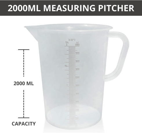 Appletofu Plastic Graduated Measuring Pitcher, 2000ml Large Cylinder with Handle and Pour Spout