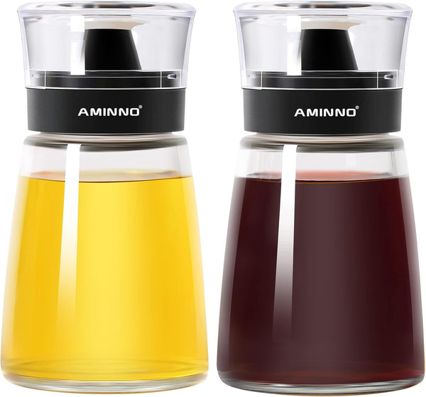 5.5oz Oil and Vinegar Cruets, 2 Pack Glass Dispenser Bottles for Cooking, Leakproof and Drip Free Spouts