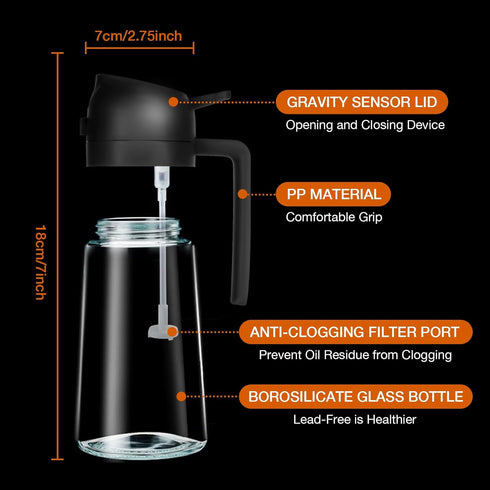 Olive Oil Dispenser, 2 in 1 Oil Sprayer for Cooking, 16oz/470ml Glass Oil Spray Bottle