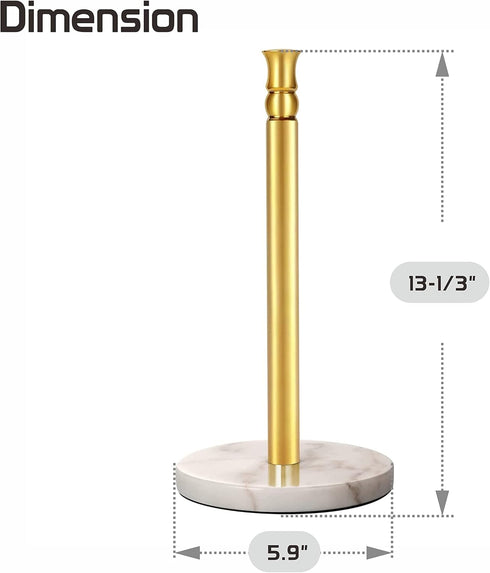 Paper Towel Holder Stand with Heavy Marble Base, One-Handed Ripping Countertop Holder, NOT Tip Over - Gold