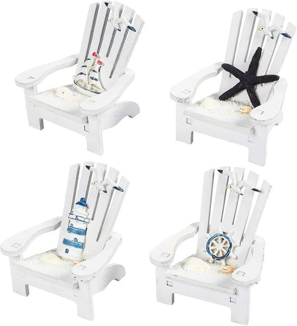 Set of 4 Mini Beach Chair for Bathroom, Nautical Home Decor, Ocean Decorations, Beach Decor (4 in)