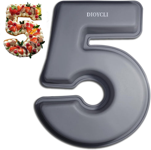 Dioycli 10 Inch Large Number Cake Pan, 3D Silicone Mold, DIY Baking Tins for Birthday & Wedding Anniversary, Set of 5