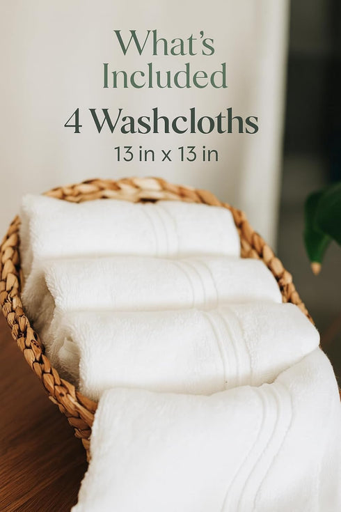 Set 4-Piece 100% (13 13 Inch) Milara Turkish Super-Plush Wash Cloths | Premium Cotton Washcloths Absorbent, Durable