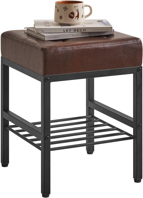 16.34 inches LG-60Z IBUYKE Square Stool with Adjustable Feet and Storage Space, Footrest Chair,Multi-Use as Small Side