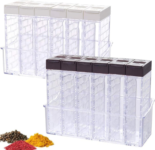 12 PCS Spice Shaker Jars, Salt and Pepper Shakers Set, Plastic Seasoning Storage Container Bottles with Lid & Tray