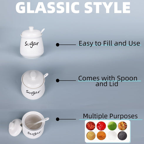 12oz Countertop HAOTOP Ceramic Sugar Bowl with Lid and Spoon, Sugar Jar Sugar Dispenser Sugar Container Coffee Bar