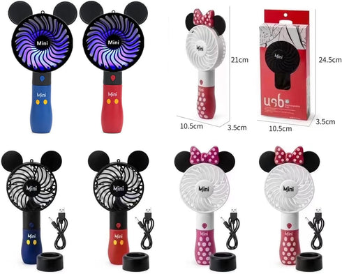Kbinter Cute Personal Mini Fan - Handheld USB Rechargeable Fan with Colorful LED Light for Indoor Outdoor