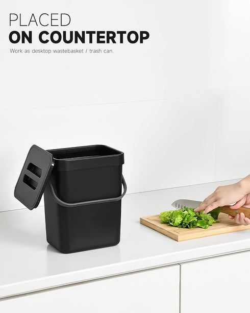 Countertop Compost Bin - 1.3 Gallons Small Trash Can with Lid for Kitchen Bathroom, Indoor Compost Bucket with Lid