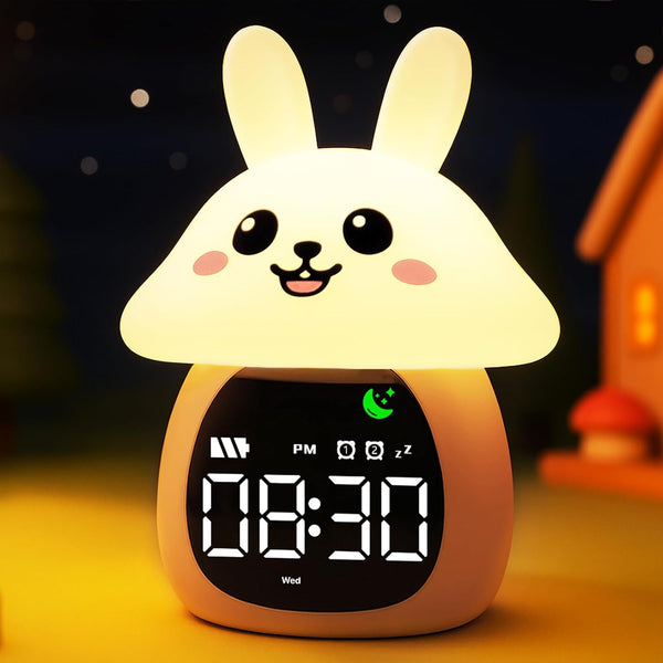 MASHI Mushroom Bunny Alarm Clock, Toddler Sleep Training Clock with Sun &